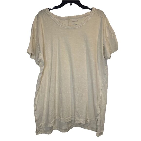 Anthropologie Pilcro Pale Yellow Oversized JORDYN Cotton Slub T Shirt Top Sz L - Picture 1 of 8